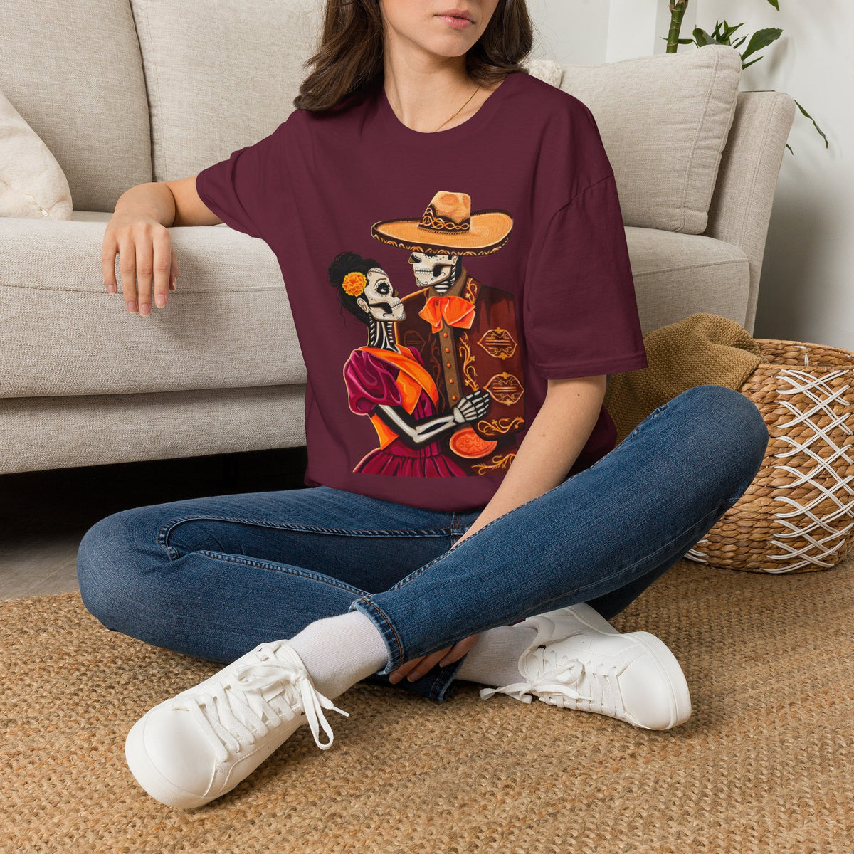 Dia de los Muertos Couple T-Shirt | Charro Illustration