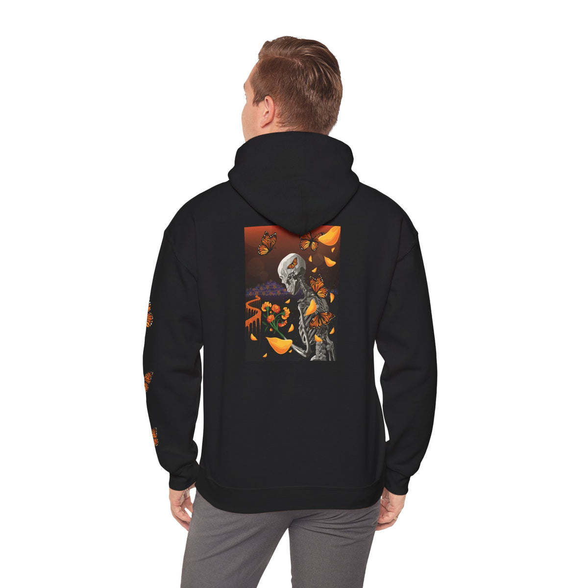 Dia de los Muertos Hoodie — Skeleton, Monarch Butterflies