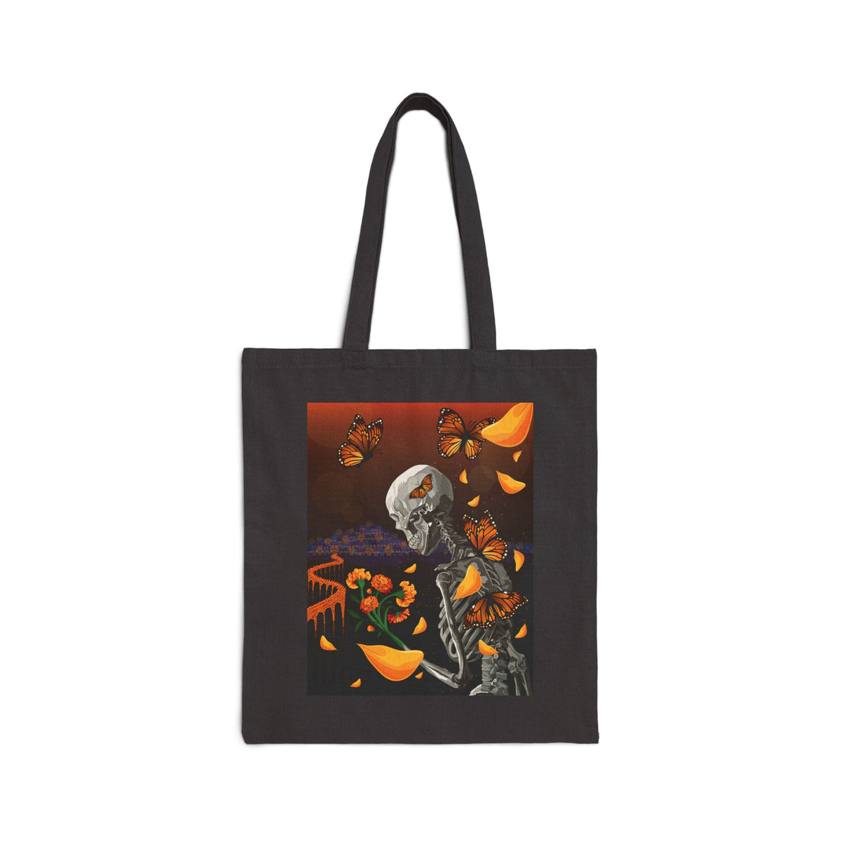 Dia de los Muertos Tote Bag — Skeleton, Monarch Butterflies