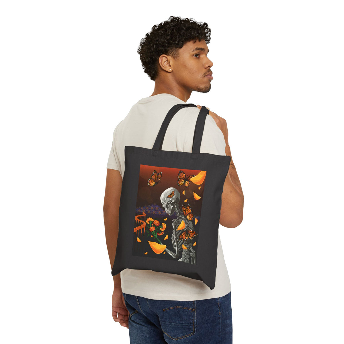 Dia de los Muertos Tote Bag — Skeleton, Monarch Butterflies
